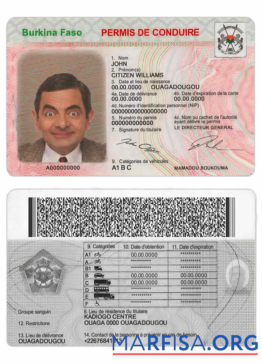 Downloadable Burkina Faso driving license template